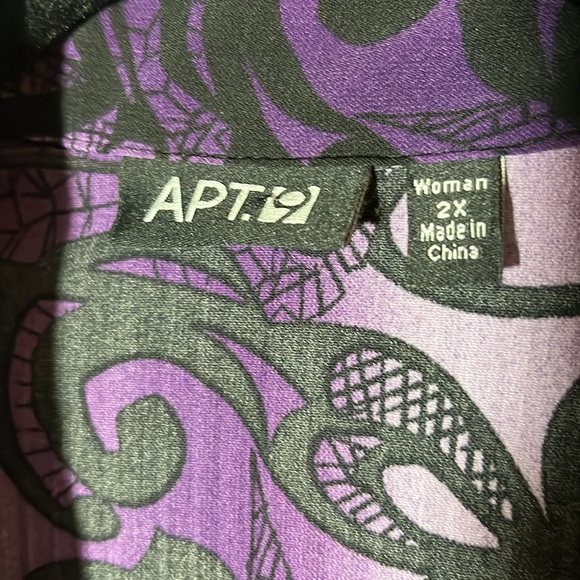 APT 9 pleated long bell sleeve button up shirt purple and black lace pattern 2X - Picture 3 of 13